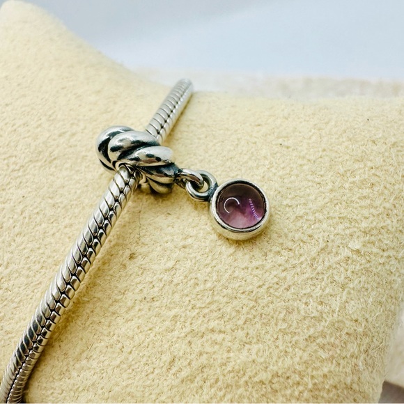 EUC Pandora 790435AM Sterling Silver Amethyst Disk Dangle Charm - Picture 8 of 13